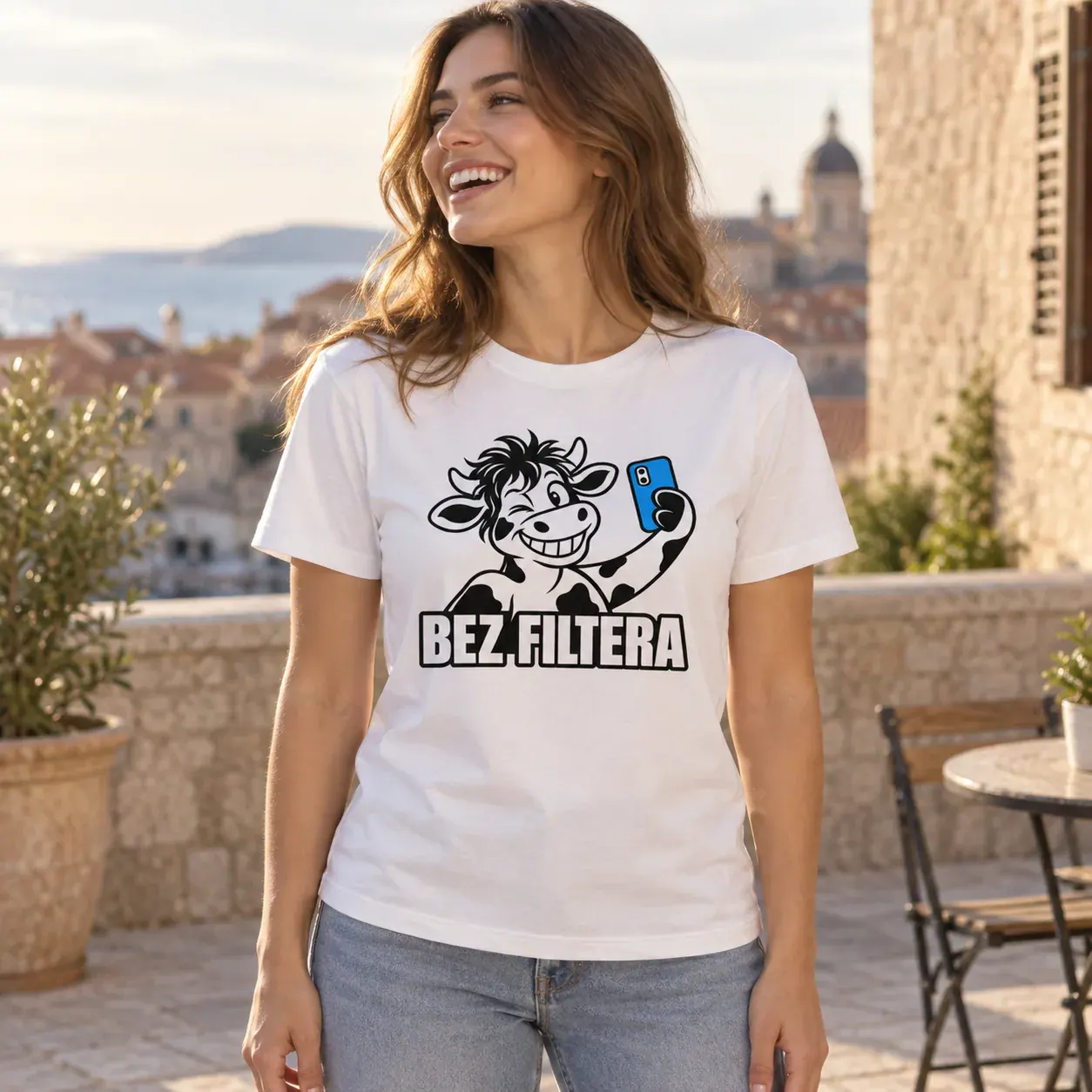 Bez filtera · Majica, bijela boja — laugh away