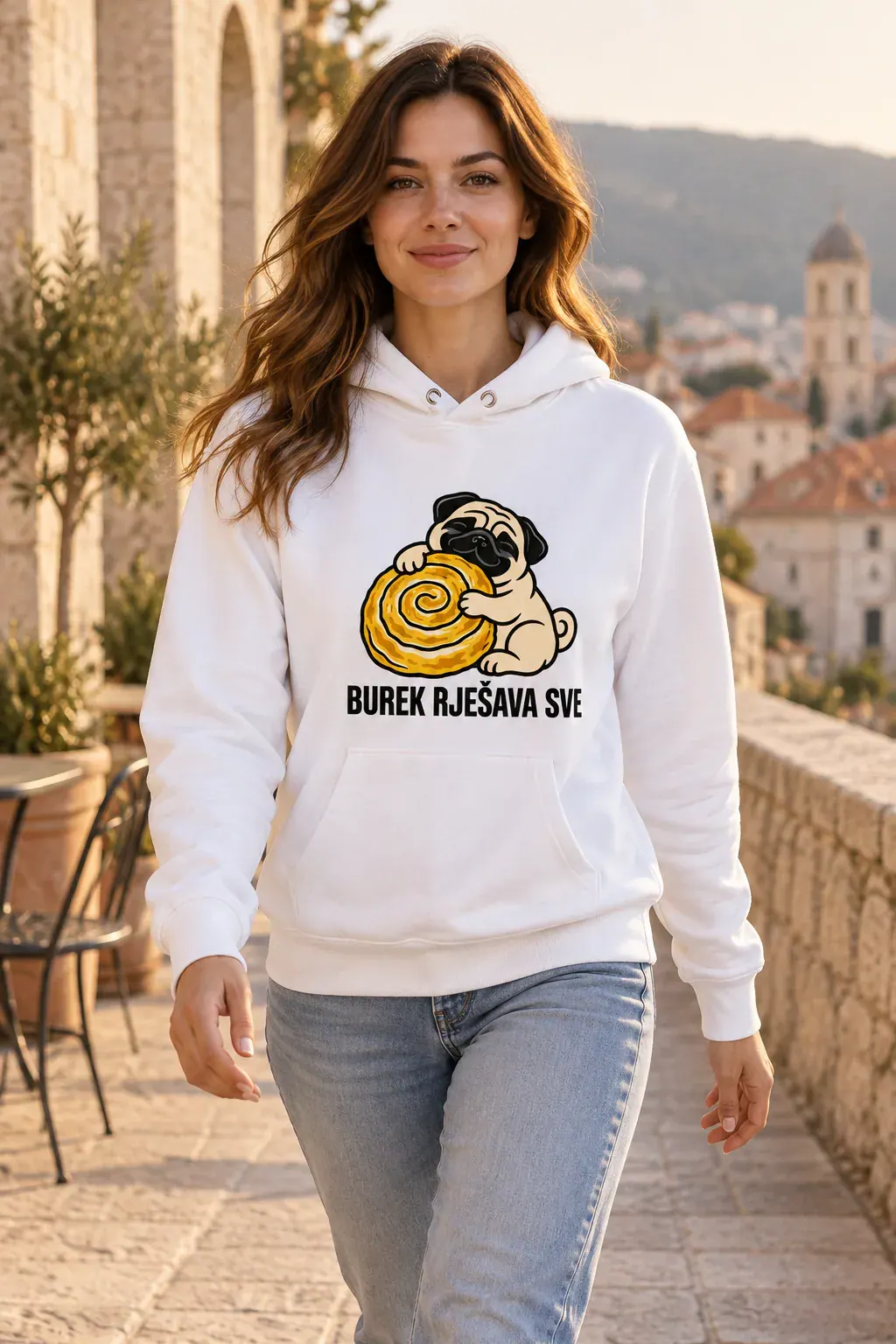 Burek rješava sve · Duks, bijela boja — walk toward