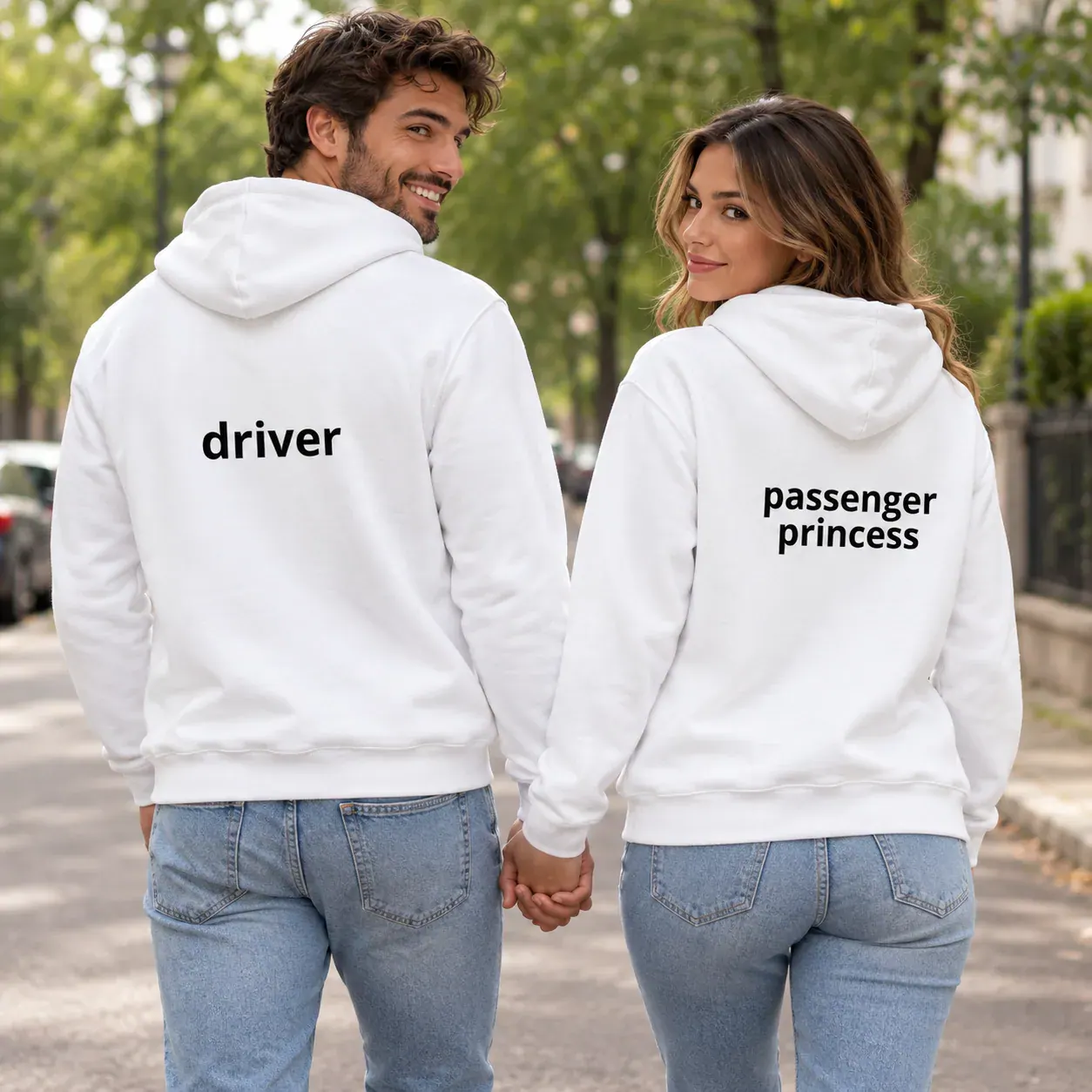 Driver & Passenger Princess · Duks, bijela boja — hand hold walk