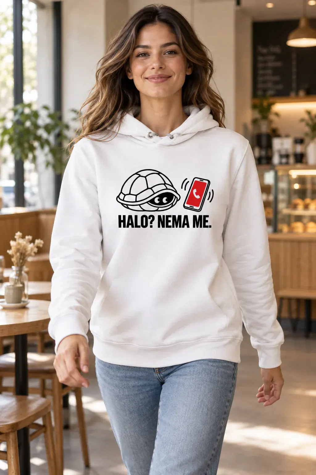 Halo? Nema me. · Duks, bijela boja — walk toward