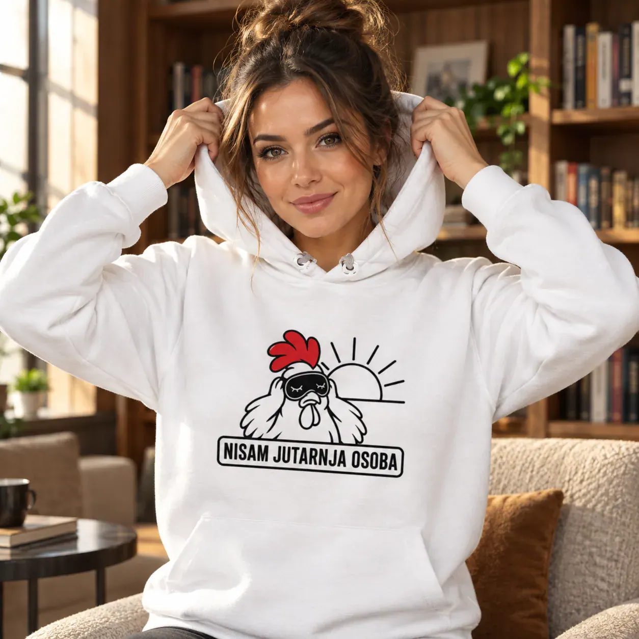 Nisam jutarnja osoba · Duks, bijela boja — hood up