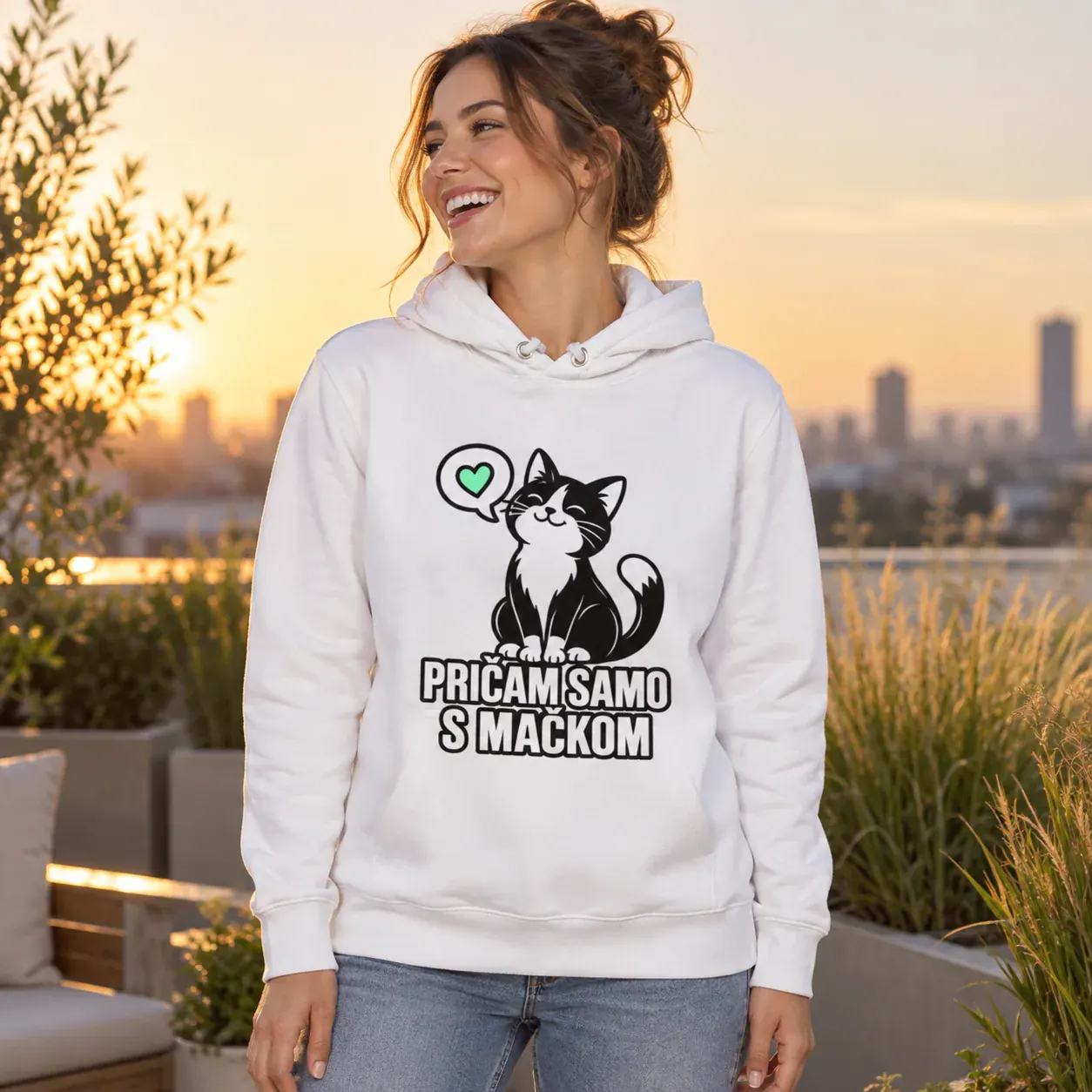 Pričam samo s mačkom · Duks, bijela boja — laugh away