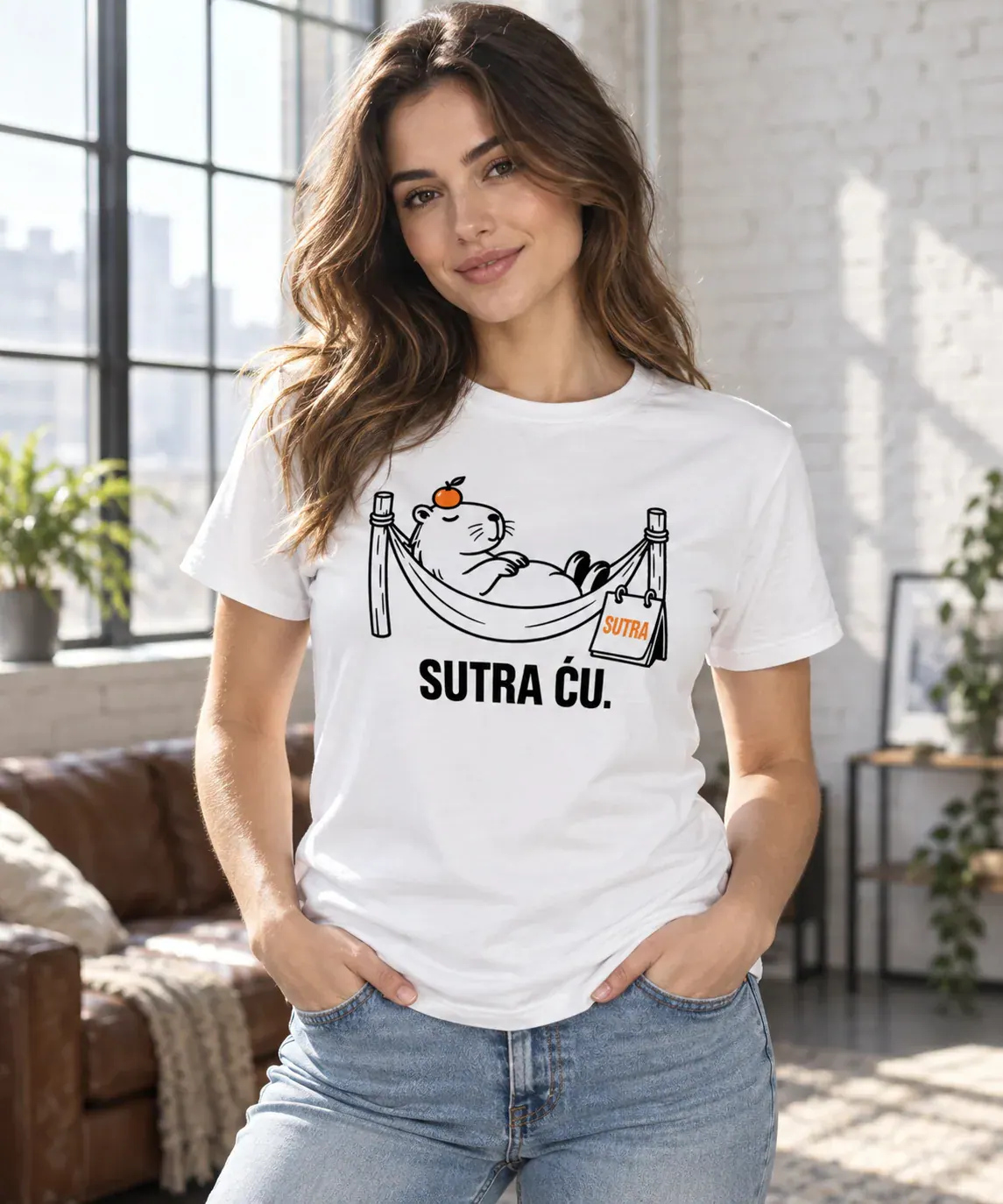 Sutra ću · Majica, bijela boja — hands pockets