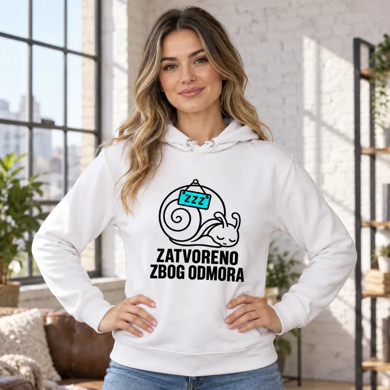 Zatvoreno zbog odmora · Duks, bijela boja — hands hips
